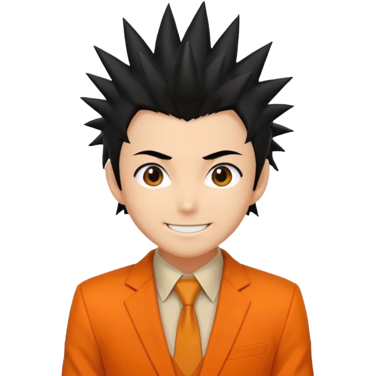 determined anime character with spiky black hair, orange suit, inspired by Goku emoji emoji