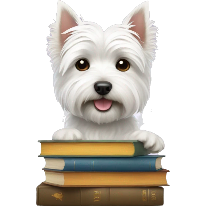 west highland white terrier with books emoji