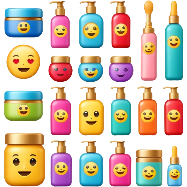 emoji of beauty products with brand labels emoji
