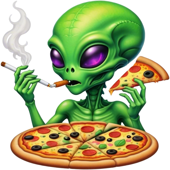Alien with weed and pizza emoji