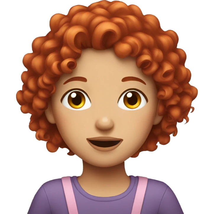 Girl with red curly hair making faces emoji