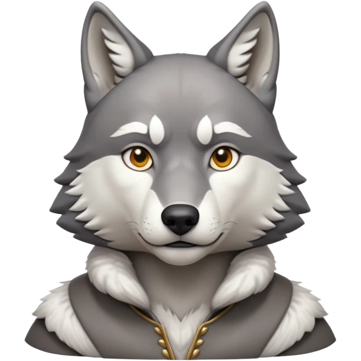 cinematic-noble-wolf-portrait-emoji,-poised-and-regal,-with-a-strong,-lean-build-and-a-sleek,-fur-of-grey-and-white,-deep-set-soulful-piercing-eyes,-simplified-yet-sharp-and-sophisticated-features,-highly-detailed,-full-body, zoomed out showing shoulders emoji