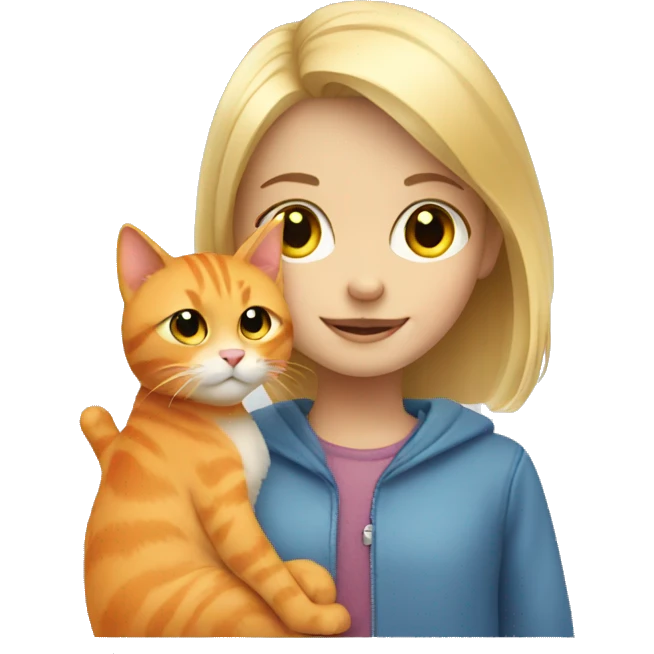 Little blonde girl with orange cat  emoji