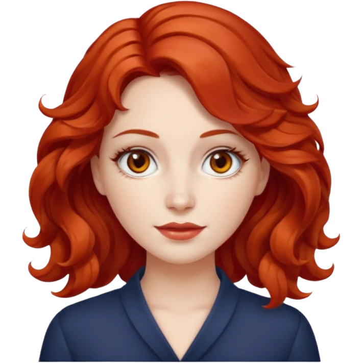 a woman with bright red wavy hair, slightly slanted almond brown eyes and white skin  emoji