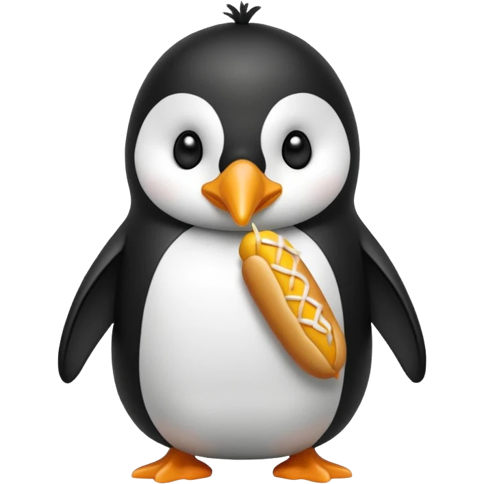 Penguin eating corn dog emoji