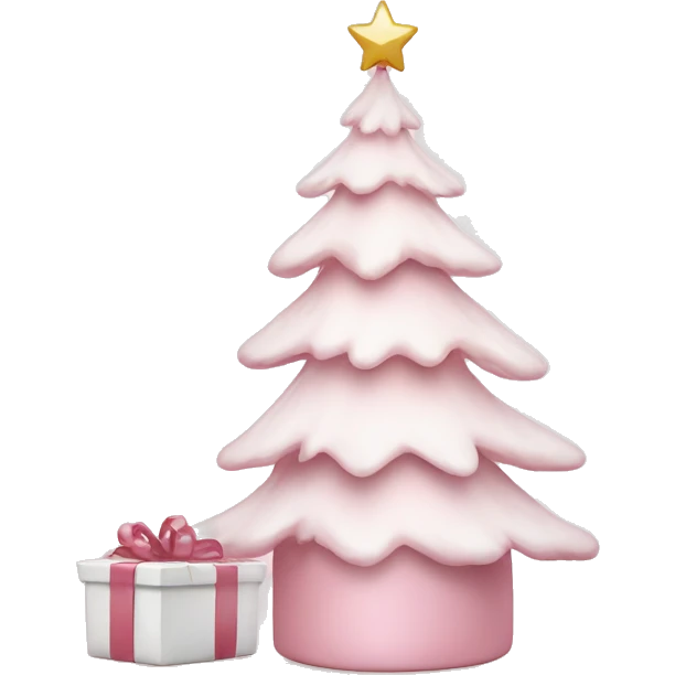 Light pink Christmas gifts under a white Christmas tree  emoji