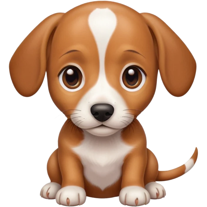 Dachshund beagle chihuahua mix puppy that’s mostly white with brown and dark brown patches and a birth mark on his nose emoji