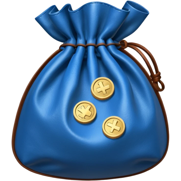 blue coins inside an opened brown money bag  emoji