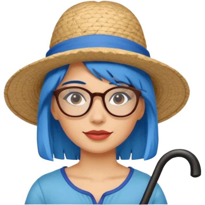 woman glassess, fat venice gondolier with iconic hat and blue hair woman emoji