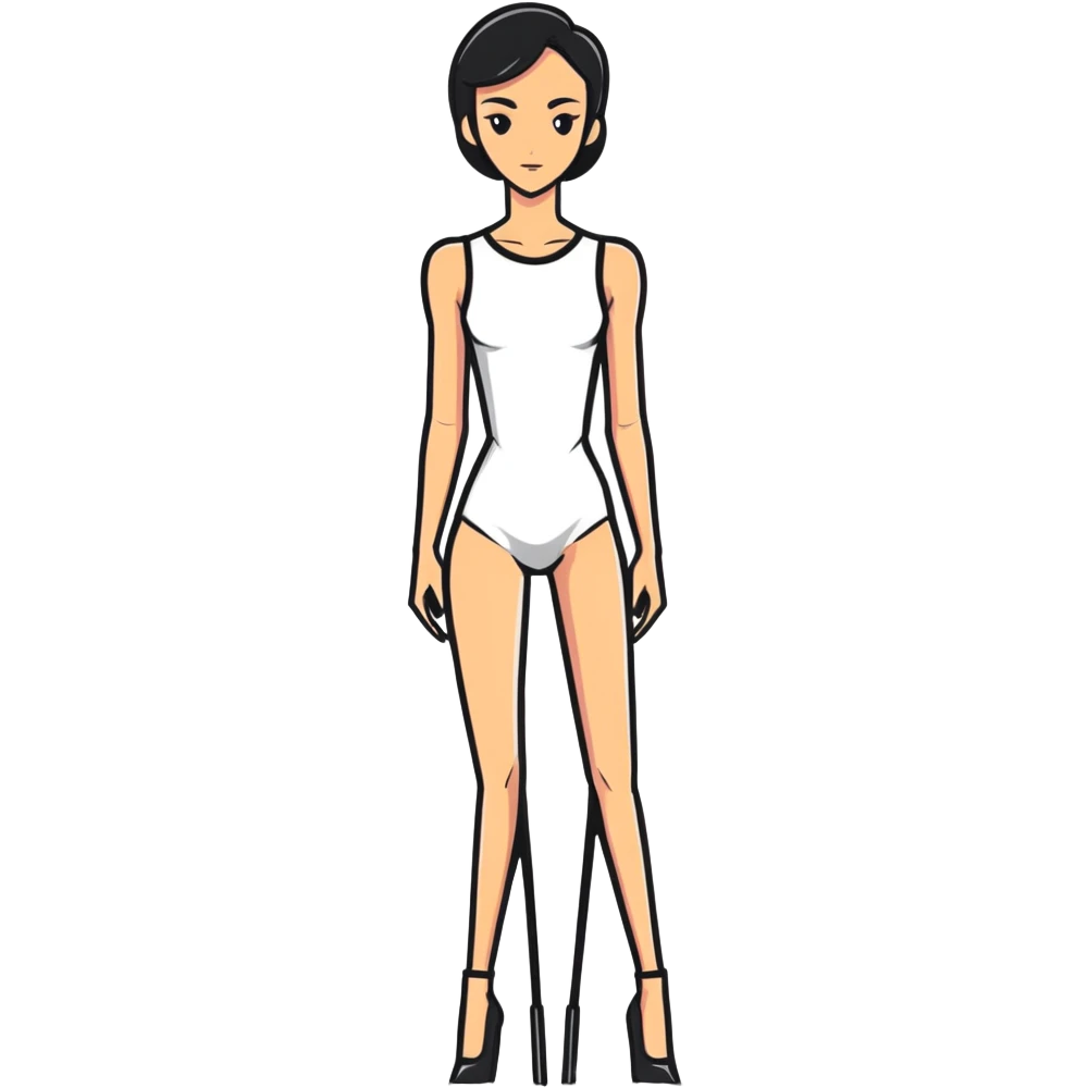 Tall slender woman with elongated arms and legs, sharp angular facial features with high cheekbones and defined jawline emoji