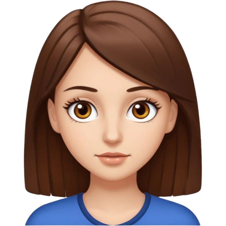 Emoji de chica blanca con cabello castaño lacio y ojos cafés con pestañas bonitas emoji