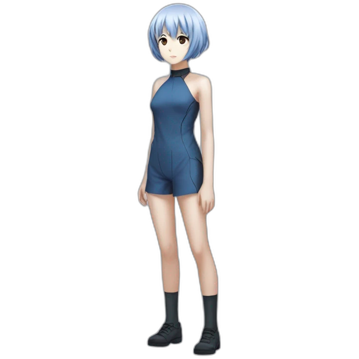 rei ayanami nue, full body, short hair, teen emoji