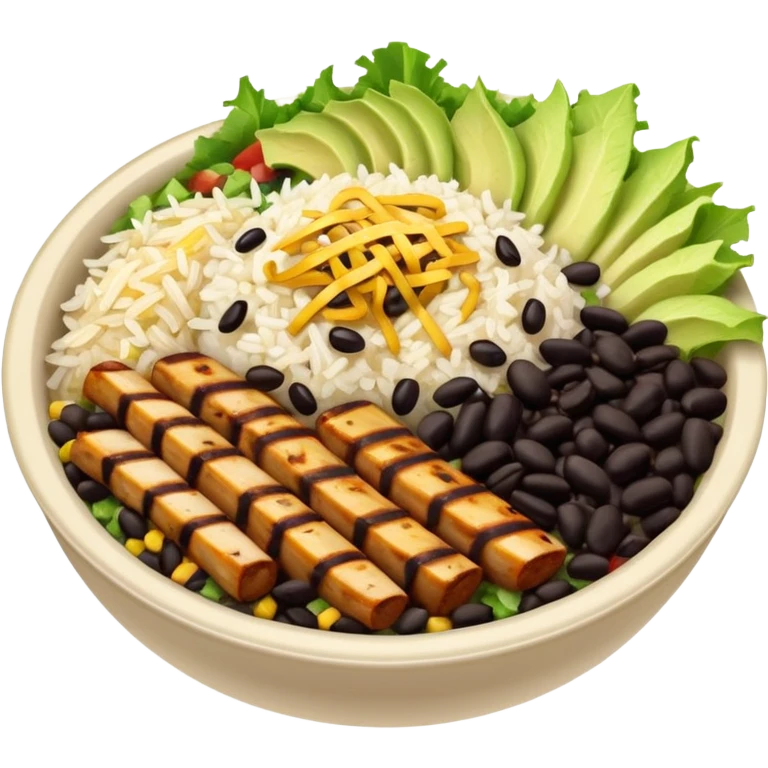 Burrito bowl with grilled chicken, rice, and black beans emoji