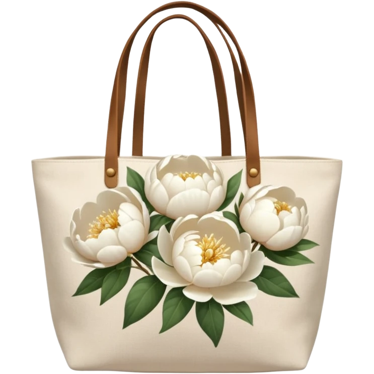 canvas tote bag filled with white peonies  emoji