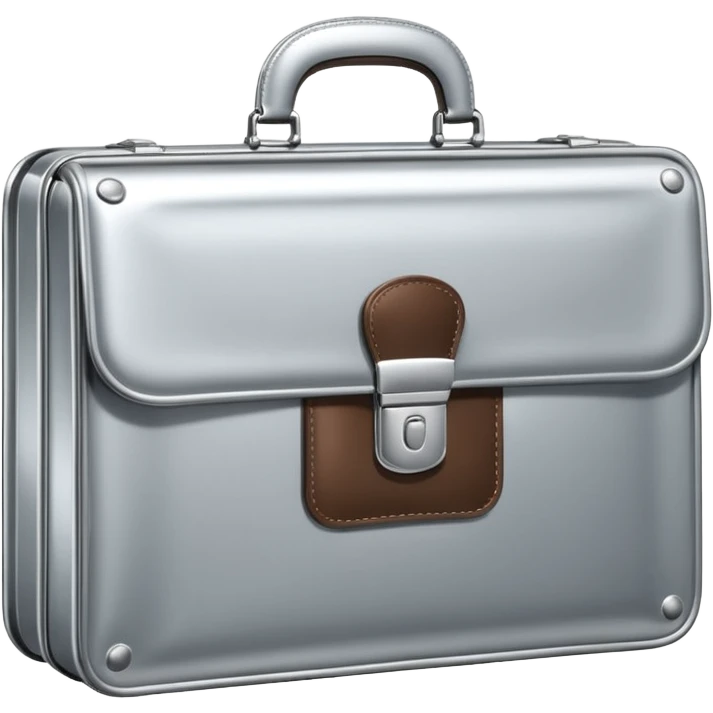 A luxury briefcase emoji made of polished silver chrome, smooth ...