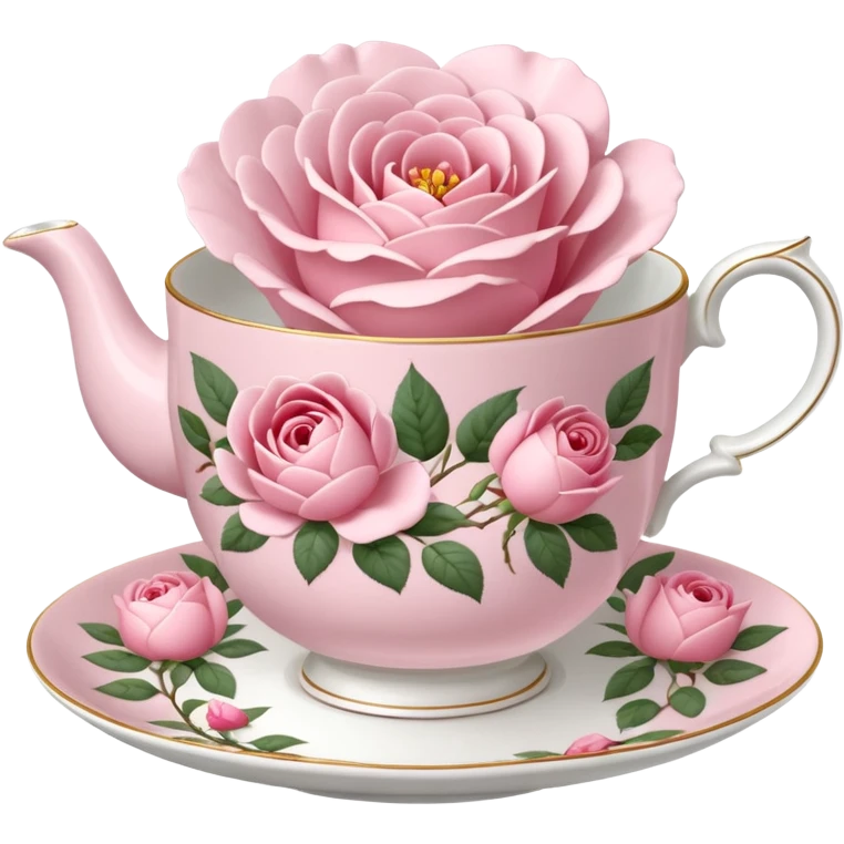 Realistic 1940's ultra detailed English tea rose, tea cup & saucer  emoji