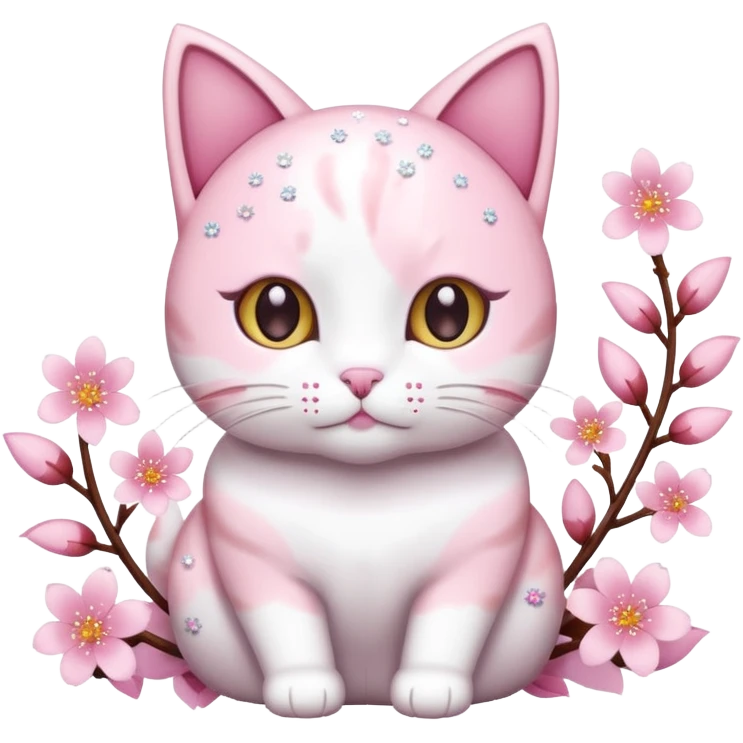 Pastel shiny glittery pastel pink and white Sakura flowers cat with sprinkles on top emoji