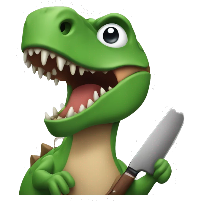 dinosaur holding a knife looking at the screen emoji