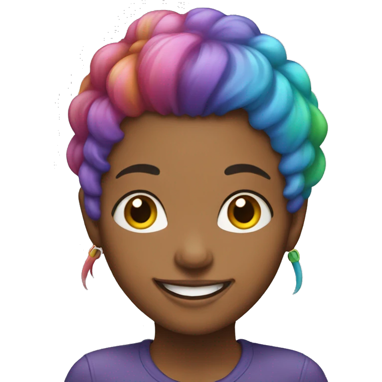female with rainbow hair and a big smile emoji