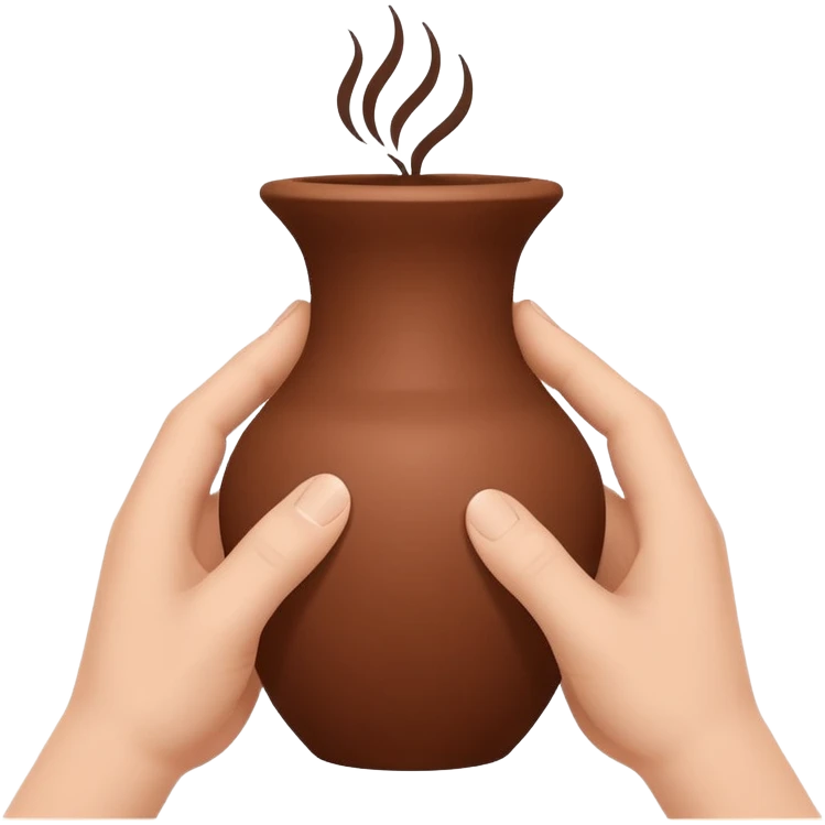 Minimalistic flat vector icon, iOS style, thin black contour on white background. Hands shaping a small clay vase. Clean, no text, no shadow emoji