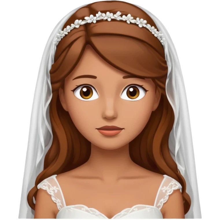 White tanned skin bride with brown hair with a chin on her face emoji