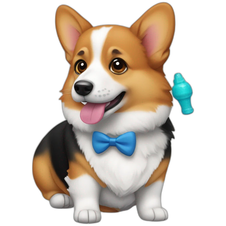 Corgi negro con pez en la boca emoji