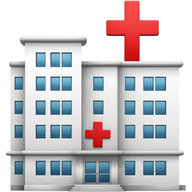 A hospital building with a red +. In PNG format. emoji