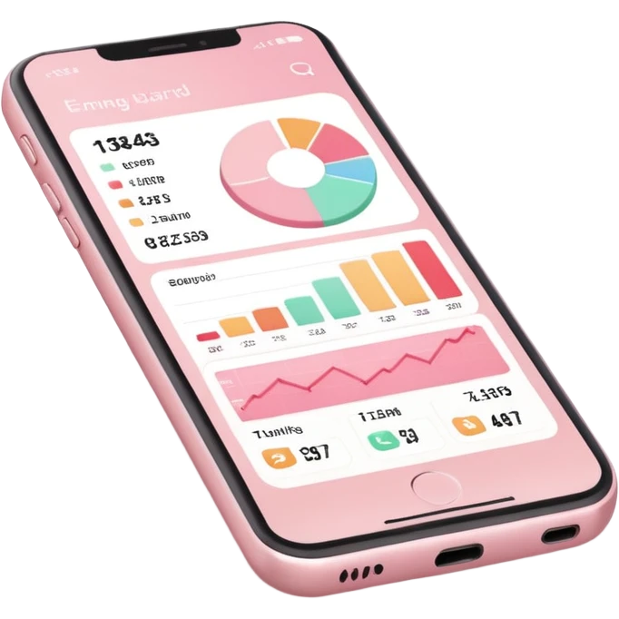 Pastel pink phone showing a clean trading dashboard, soft light and minimal shadows emoji