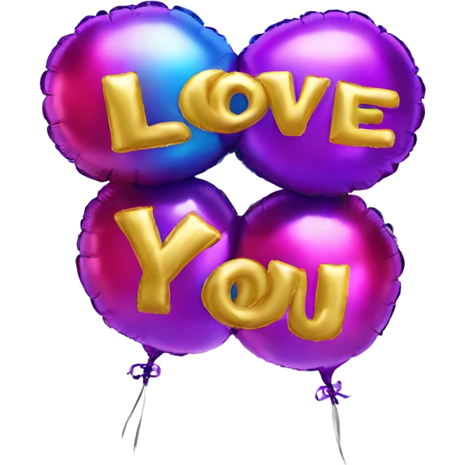 A foil balloon in the shape of letters saying I love you emoji