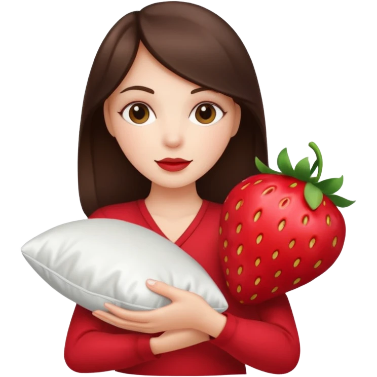 brunette white girl with a silk pillow strawberry emoji