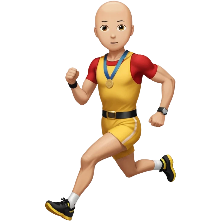 one punch man picking running a marathon with gold medal emoji