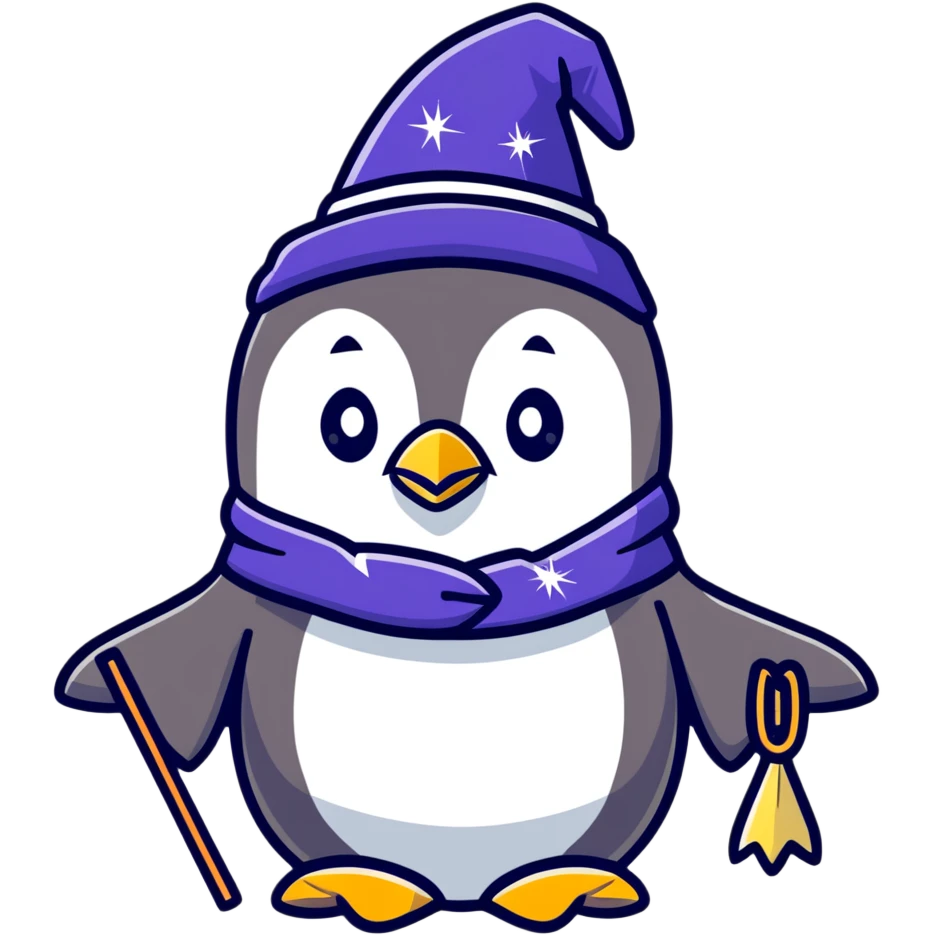 penguin wizard with sparkles emoji