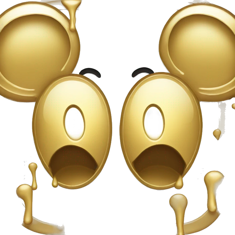 iPhone-style emoji, icon, white background, Mickey Mouse in metallic gold , tears dripping from the eyes emoji