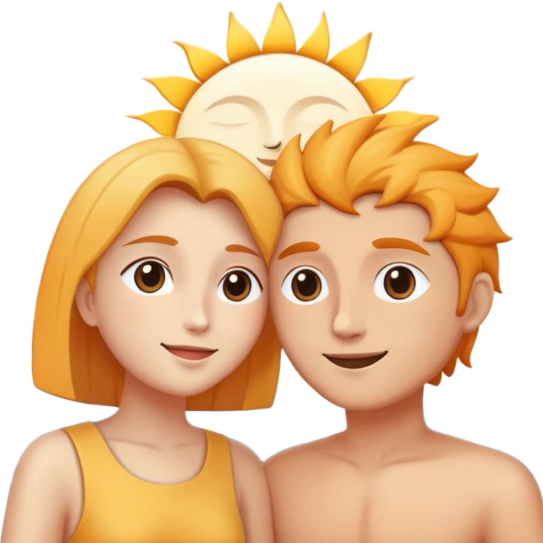 two people greeting each other with good morning and good night, sun and moon icons, simple and expressive emoji
