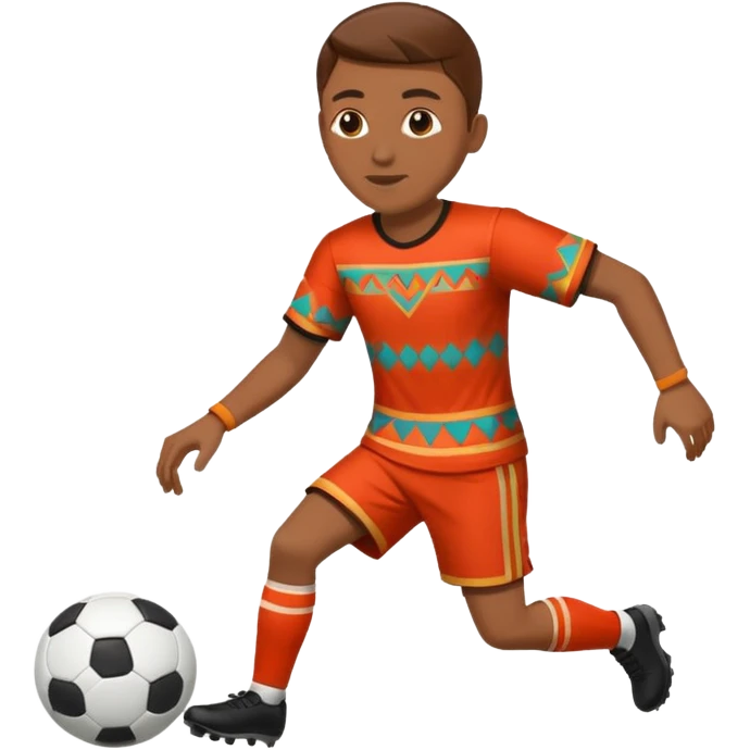 Águila real de nacionalidad mexicana con vestimenta de la cultura azteca que juegue fútbol emoji