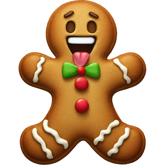 Gingerbread man with tongue out emoji