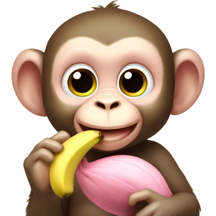 Pink baby monkey eating a banana emoji