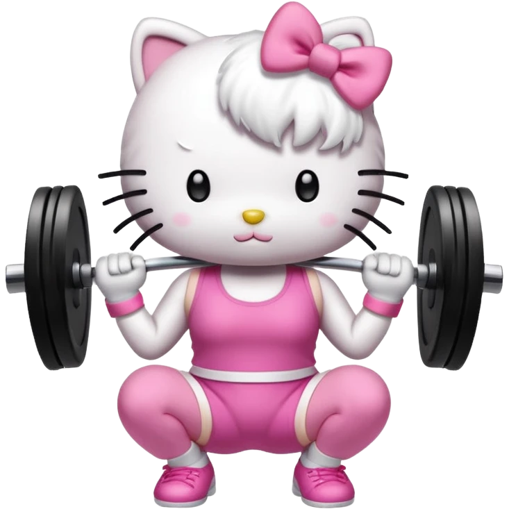 Hello kitty lifting weights focusing on glute workouts emoji