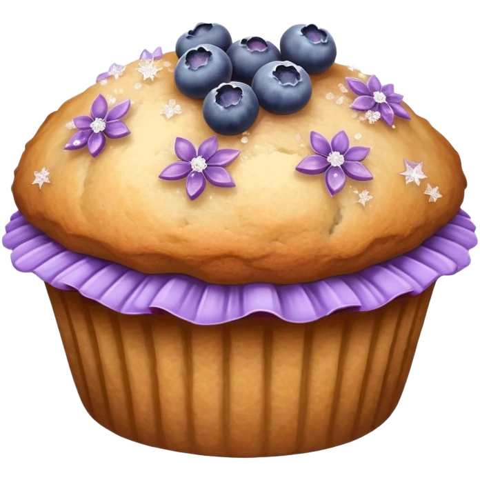 Lavender flower sprig muffin with berries and sugar crystals emoji