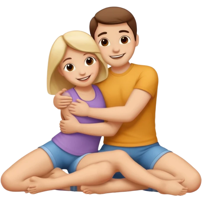 Two people hugging and touching toes emoji