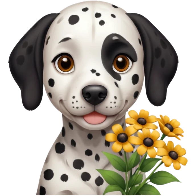 dalmesion dog holding flowers emoji