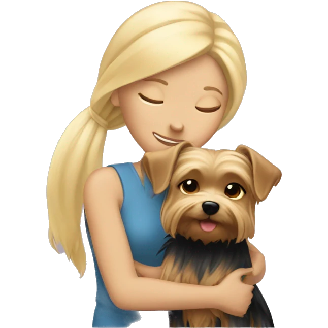 Blonde hugs a Yorkshire terrier dog emoji