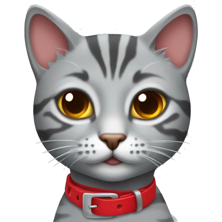gray tabby cat with red chocker emoji