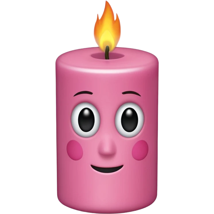Draw a woody pink, Pixar-style candle with a flame and black eyes. The candle should be visible from the front and top. emoji