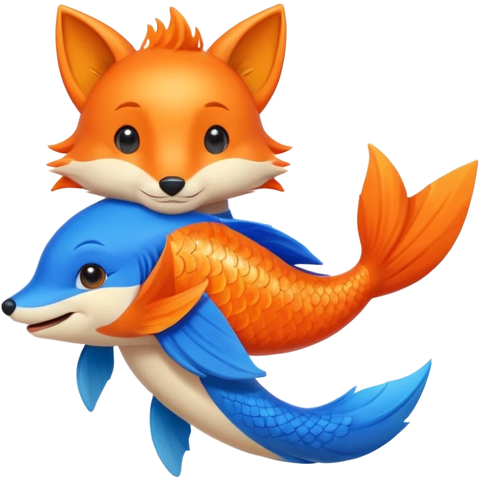 Make a pair of hugging or cuddling best friends: a bright orange fish and a vivid blue fox emoji