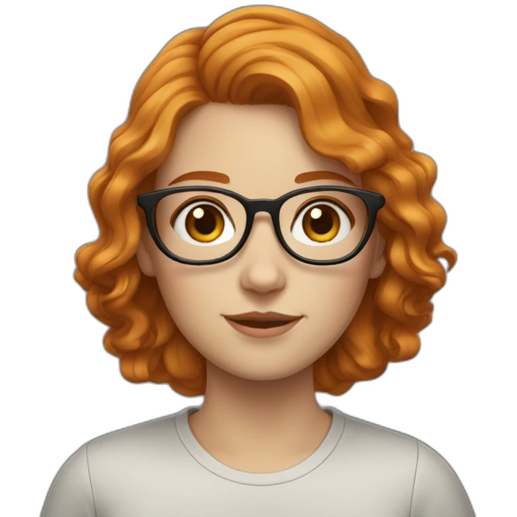 white girl with short wavy ginger hair and square glasses emoji
