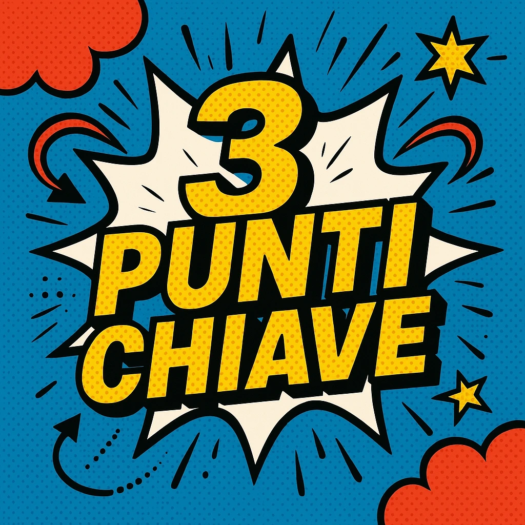 Text '3 Punti chiave' in pop-art style, bold font, contrasting colors, vivid graphic decorations, creative and modern look for unconventional presentations emoji