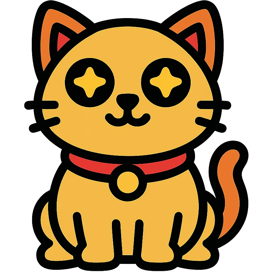 cat with charm eyes as a bold color outline logo emoji