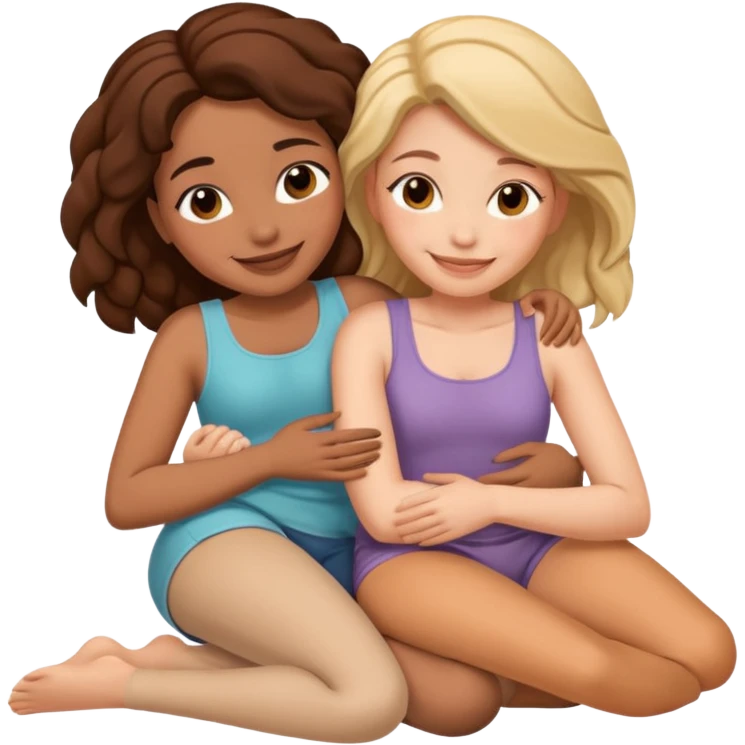 two women lying down full body on top of each other wrapped around each other  emoji