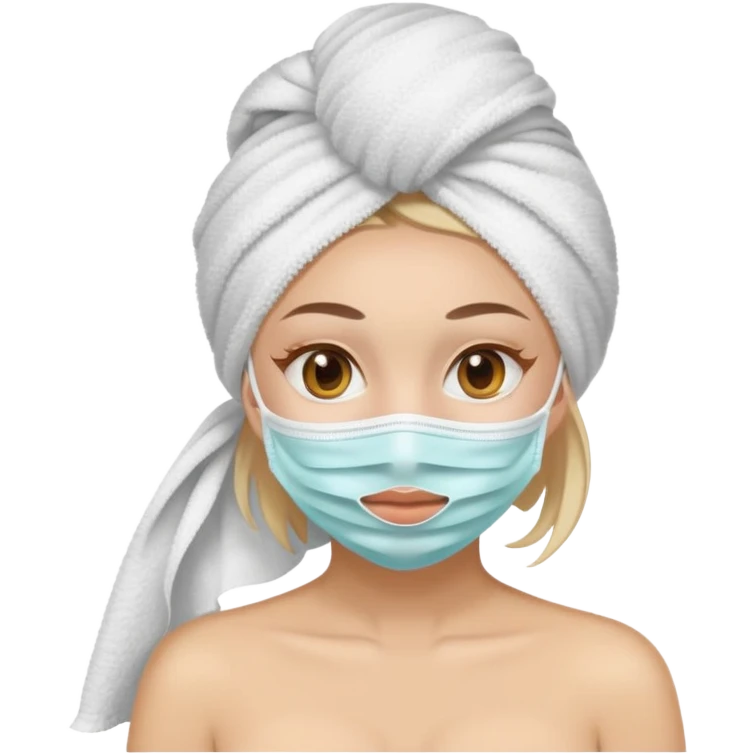 Chica con mascarilla y una tualla en la cabeza emoji